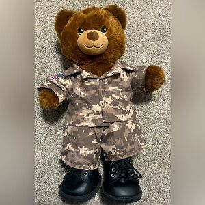 Build A Bear Happy Birthday Bear with army outfit and boots brown